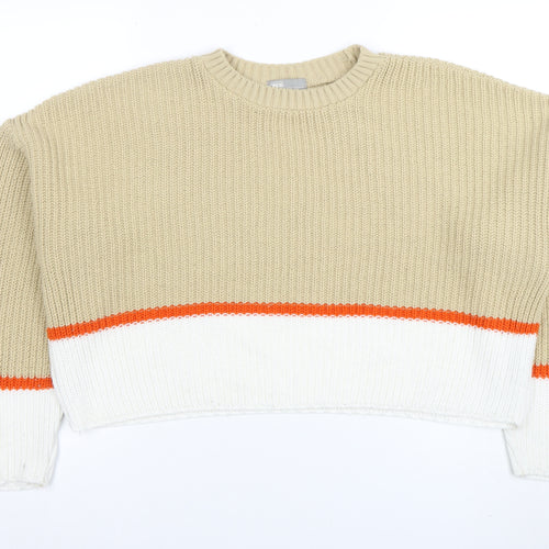 ASOS Women Beige Colour Block Chunky Knit Pullover Jumper Size 12