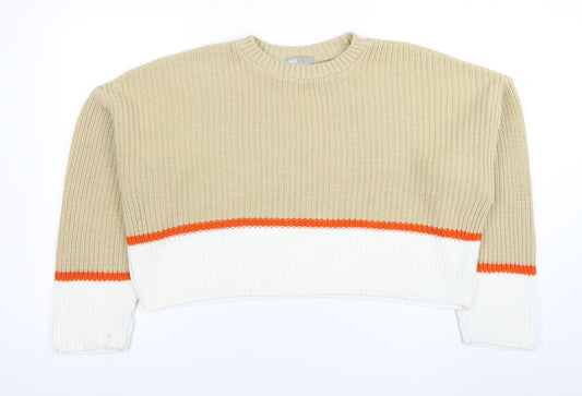ASOS Women Beige Colour Block Chunky Knit Pullover Jumper Size 12