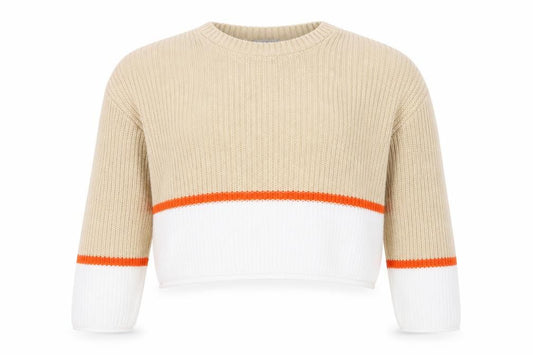 Front view of ASOS Women Beige Colour Block Chunky Knit jumper, size 12