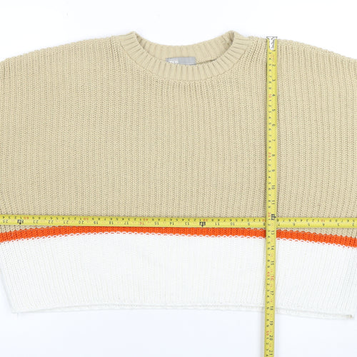 ASOS Women Beige Colour Block Chunky Knit Pullover Jumper Size 12