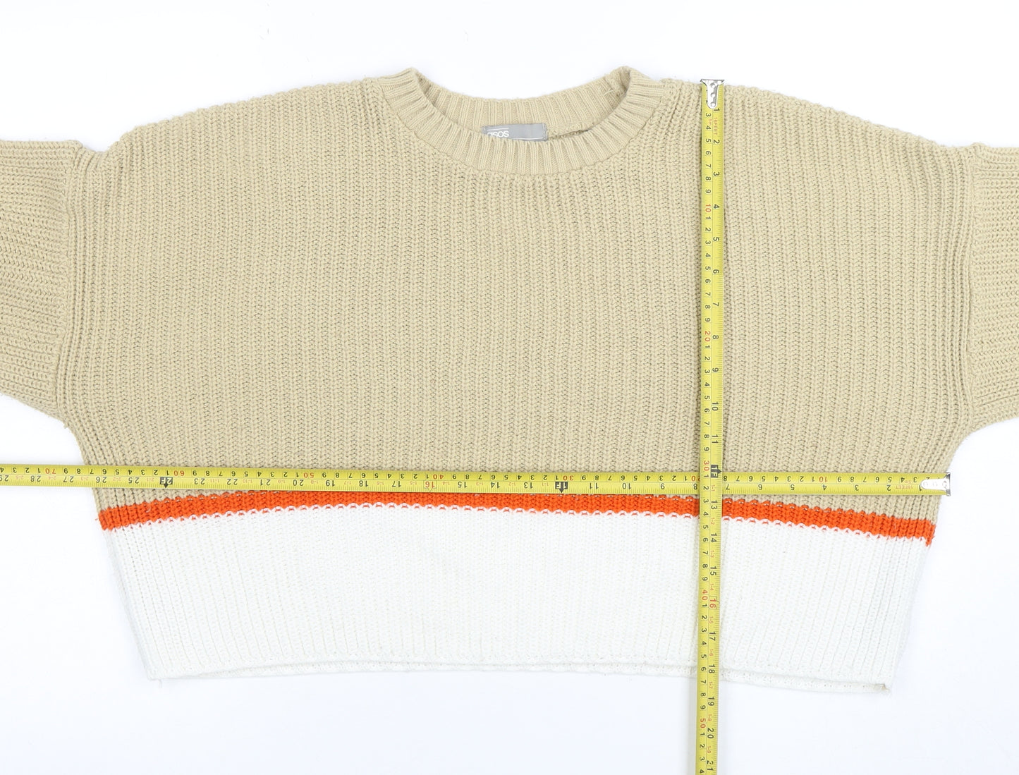 ASOS Women Beige Colour Block Chunky Knit Pullover Jumper Size 12