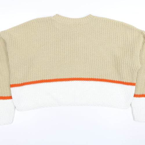 ASOS Women Beige Colour Block Chunky Knit Pullover Jumper Size 12
