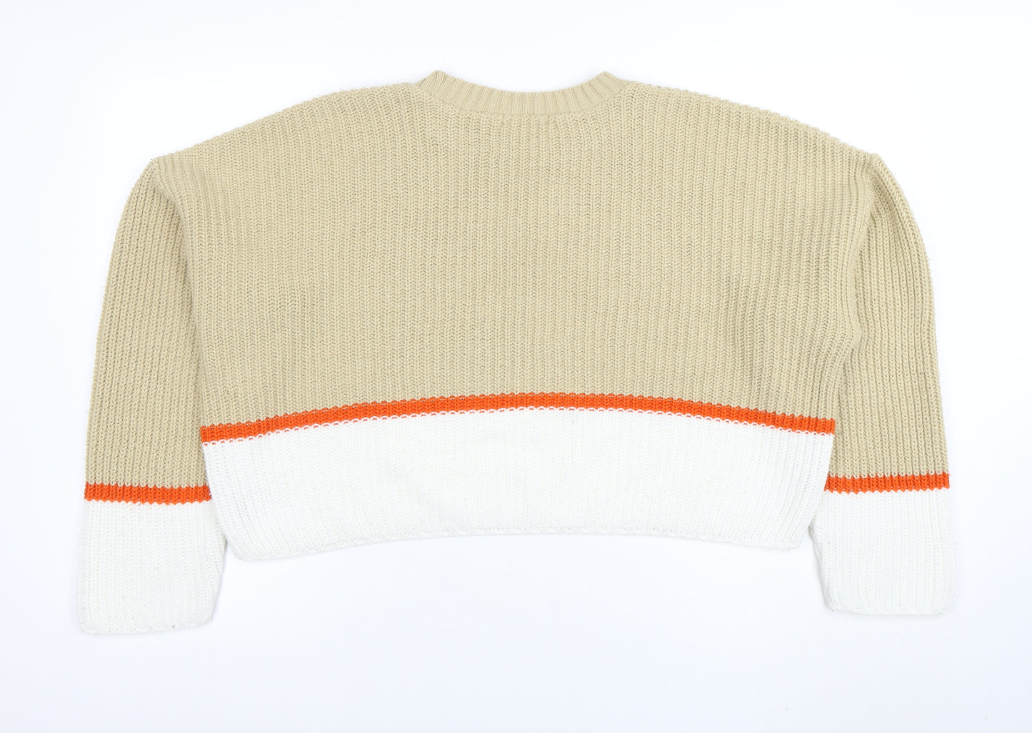 ASOS Women Beige Colour Block Chunky Knit Pullover Jumper Size 12