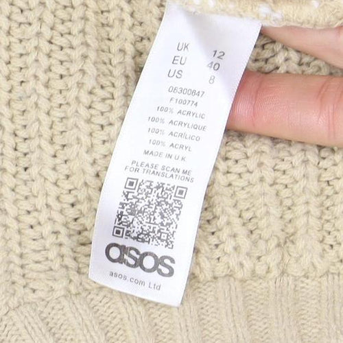 ASOS Women Beige Colour Block Chunky Knit Pullover Jumper Size 12