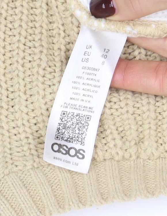 ASOS Women Beige Colour Block Chunky Knit Pullover Jumper Size 12