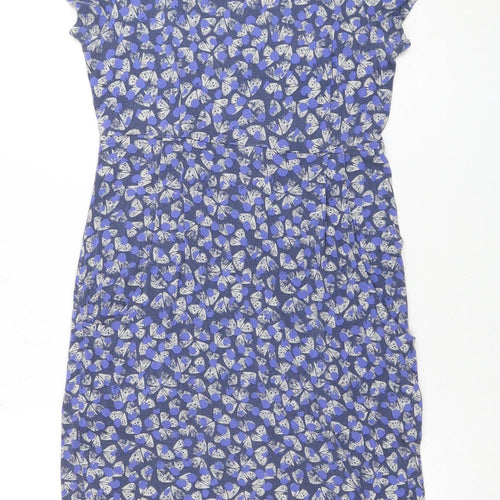 White Stuff Women’s Blue Floral Shift Dress Size 8 Short Sleeve Cotton