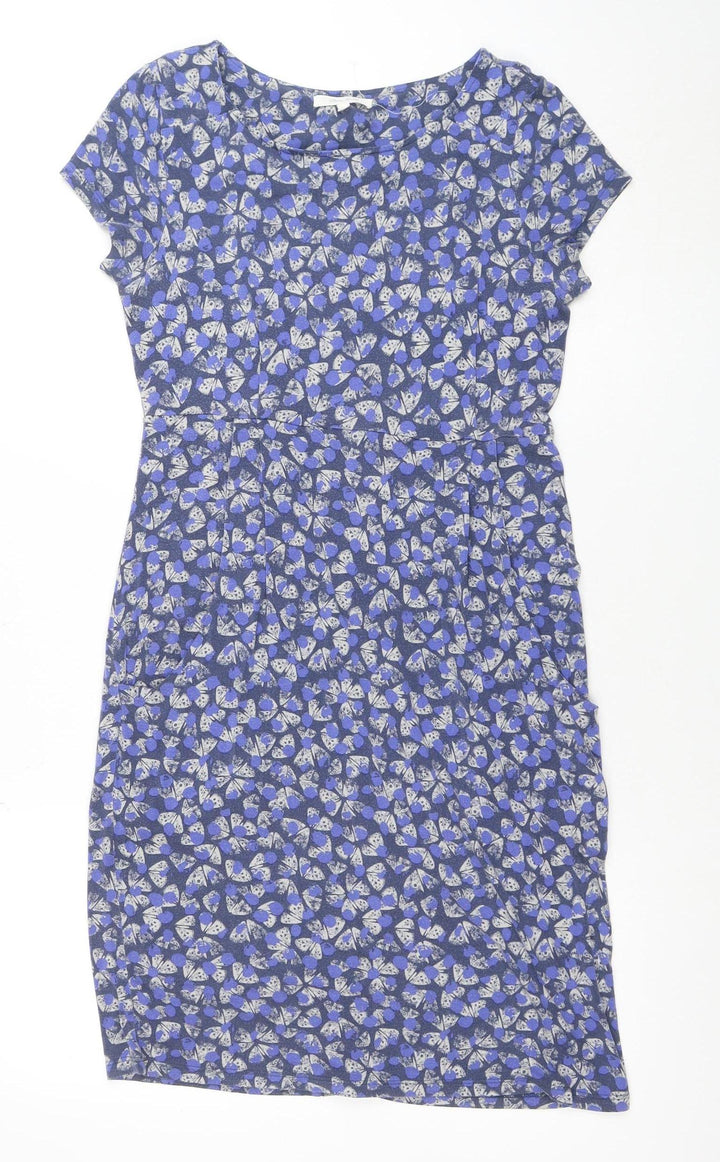 White Stuff Women’s Blue Floral Shift Dress Size 8 Short Sleeve Cotton