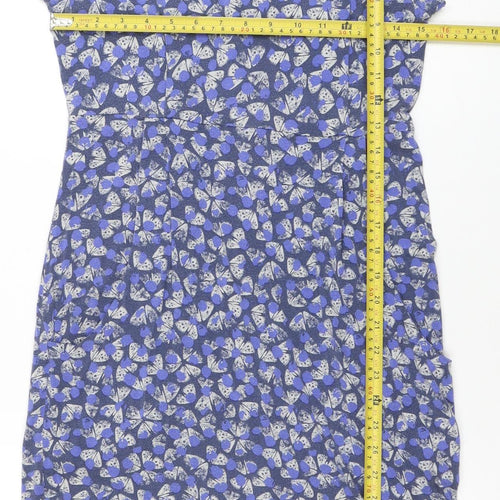 White Stuff Women’s Blue Floral Shift Dress Size 8 Short Sleeve Cotton