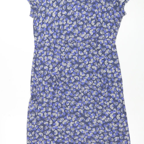 White Stuff Women’s Blue Floral Shift Dress Size 8 Short Sleeve Cotton