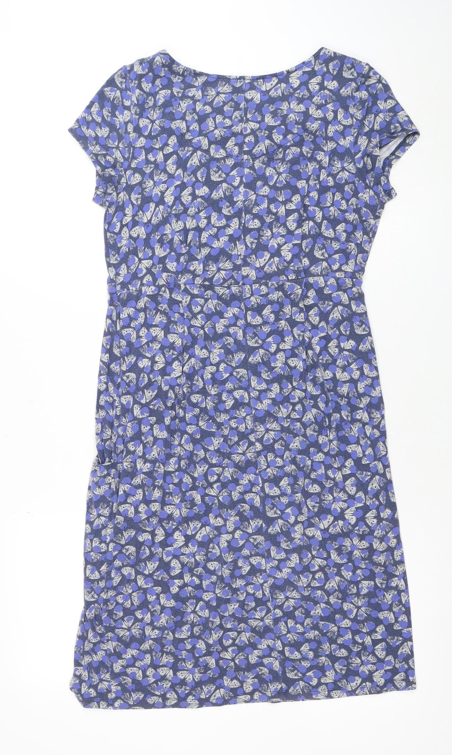 White Stuff Women’s Blue Floral Shift Dress Size 8 Short Sleeve Cotton