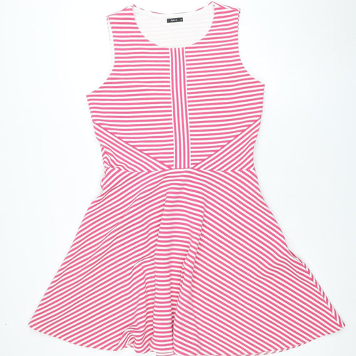 Splash Women's Pink Striped Fit & Flare Dress Size 12 Sleeveless Zip