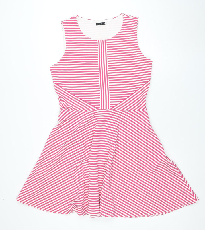 Splash Women's Pink Striped Fit & Flare Dress Size 12 Sleeveless Zip