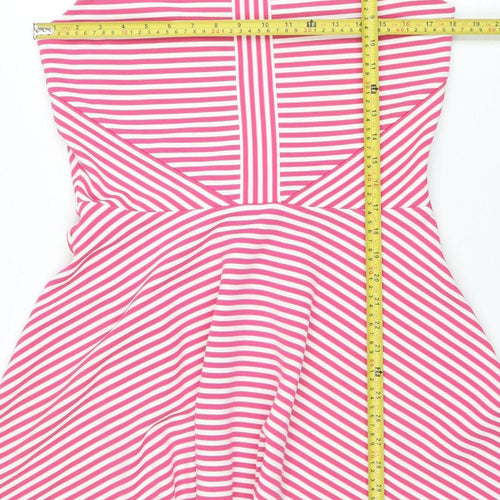 Splash Women's Pink Striped Fit & Flare Dress Size 12 Sleeveless Zip