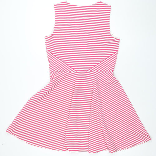 Splash Women's Pink Striped Fit & Flare Dress Size 12 Sleeveless Zip