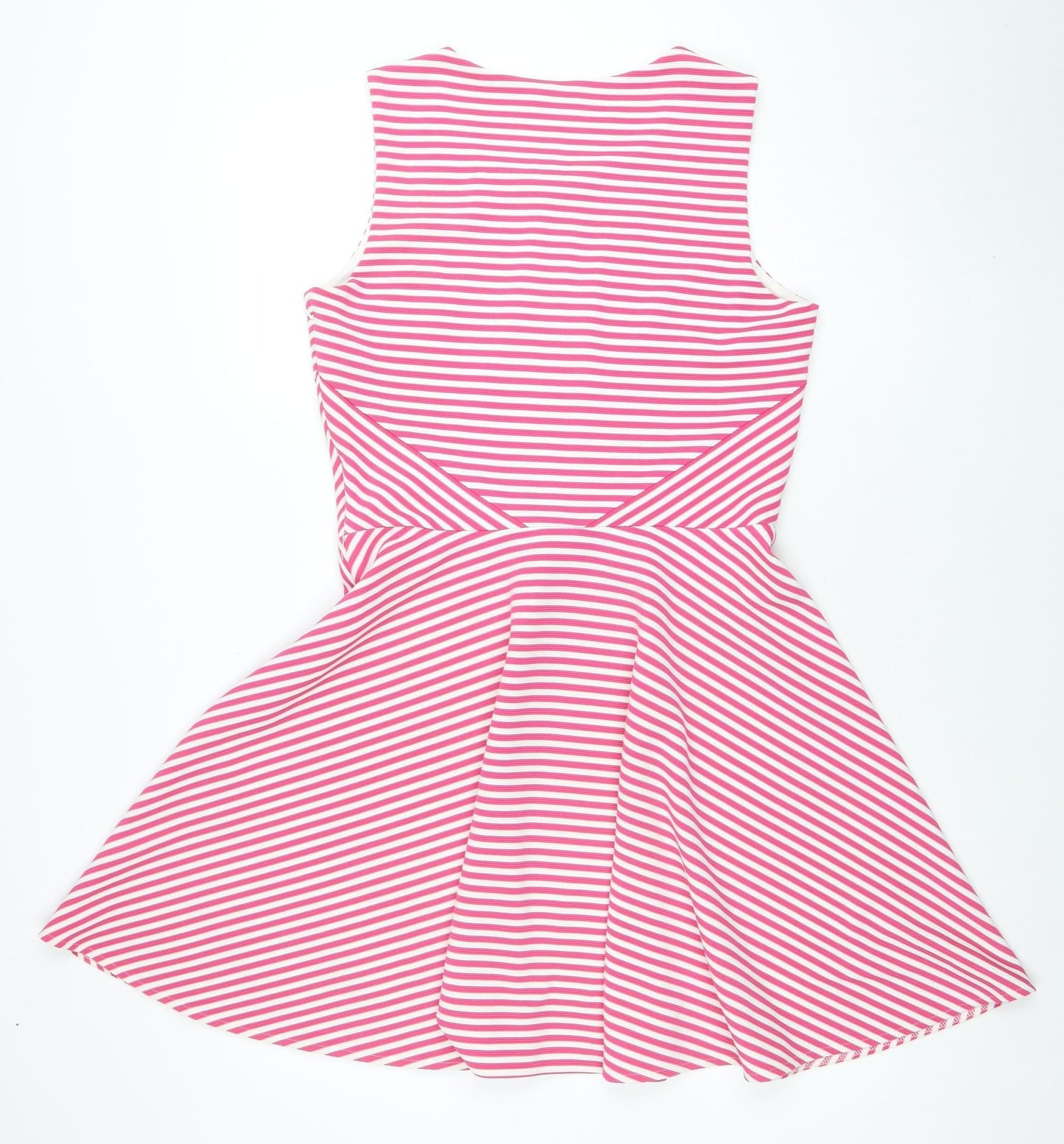 Splash Women's Pink Striped Fit & Flare Dress Size 12 Sleeveless Zip
