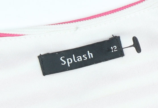 Splash Women's Pink Striped Fit & Flare Dress Size 12 Sleeveless Zip