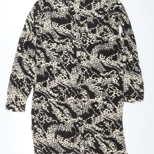 Object Women’s Black Animal Print Button Shirt Dress Size 10