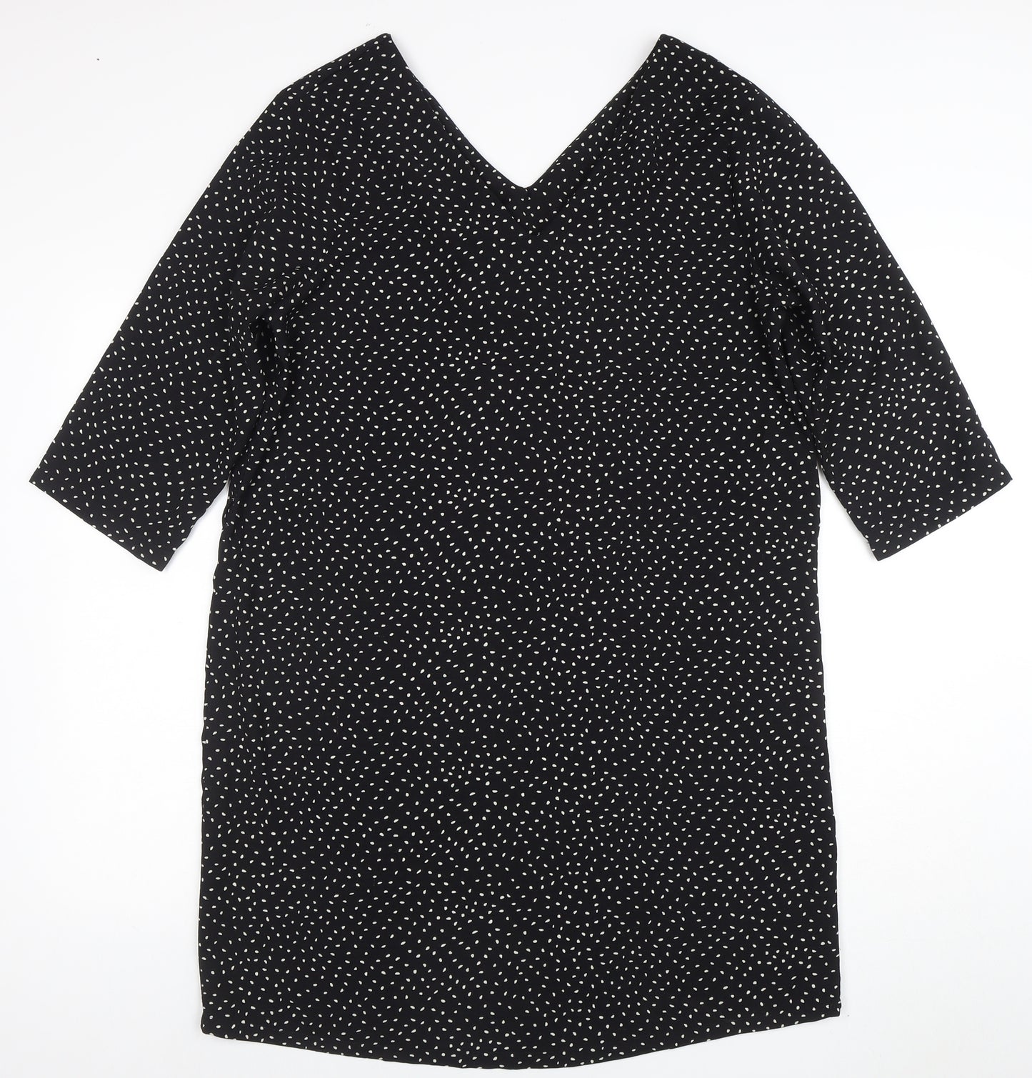 Jacqueline de Yong Women's Black Polka Dot V-Neck Shift Dress Size 12