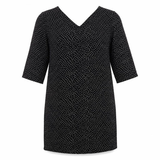 Front view of Jacqueline de Yong Women's Black Polka Dot V-Neck Shift Dress, size 12