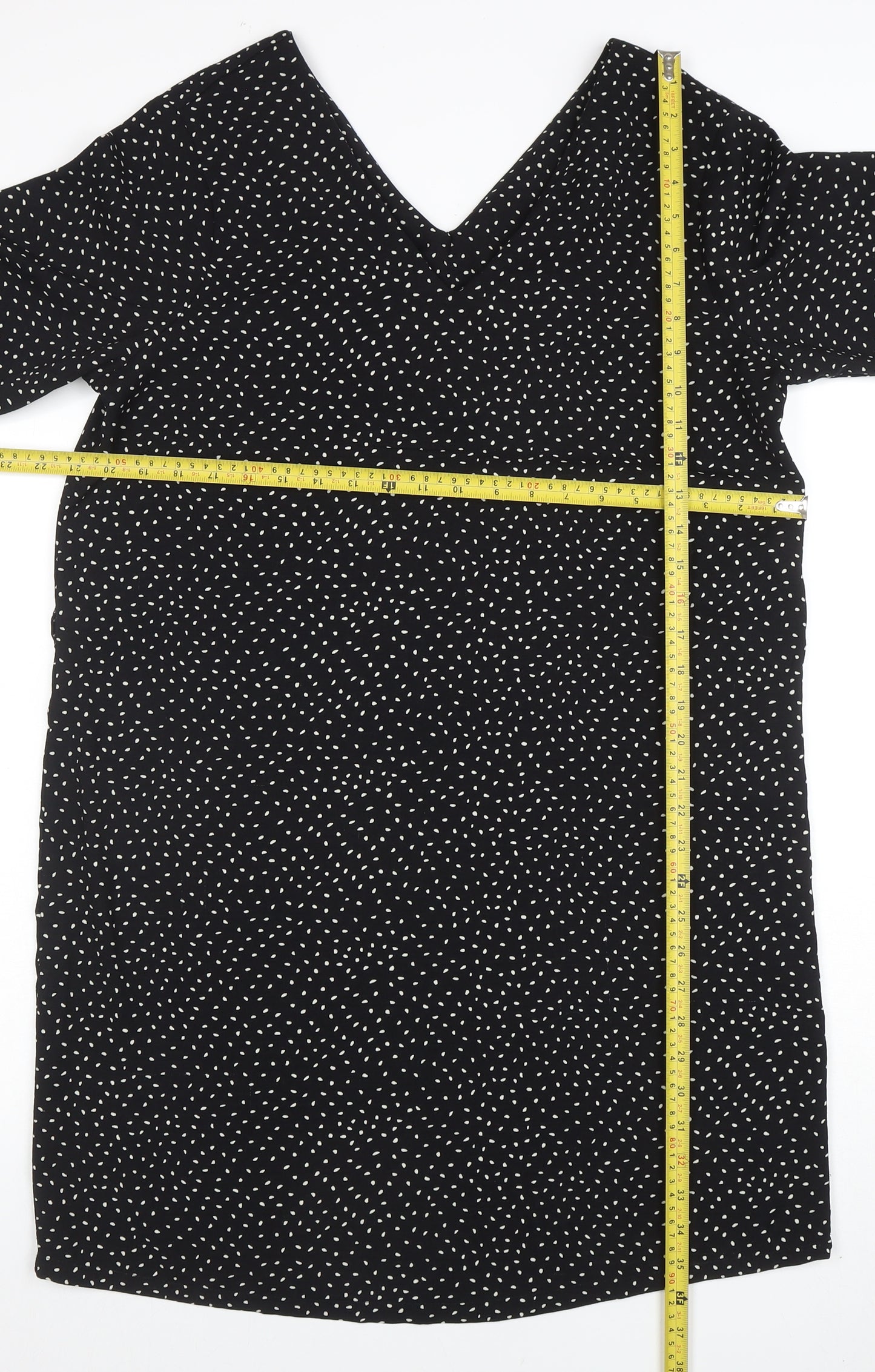 Jacqueline de Yong Women's Black Polka Dot V-Neck Shift Dress Size 12