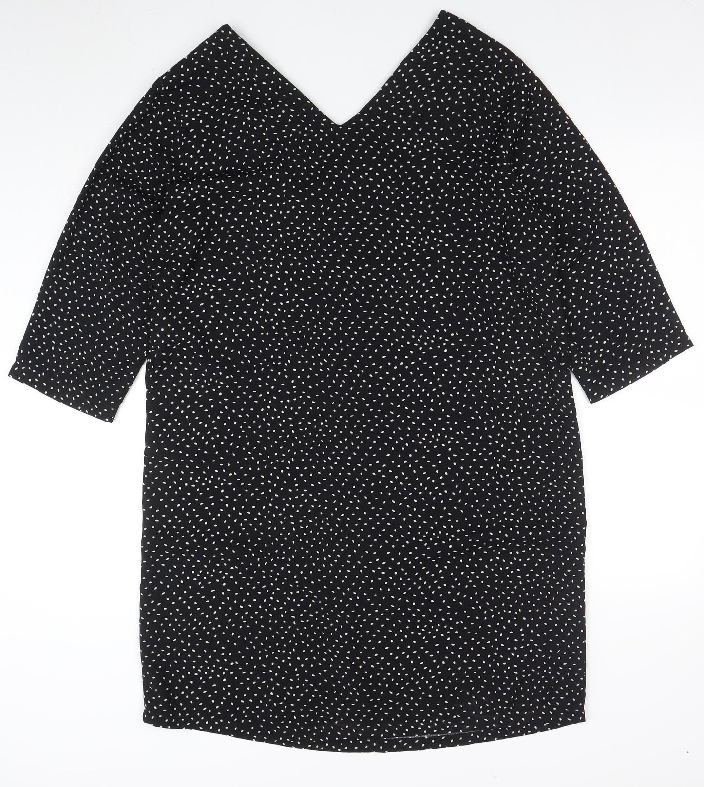 Jacqueline de Yong Women's Black Polka Dot V-Neck Shift Dress Size 12