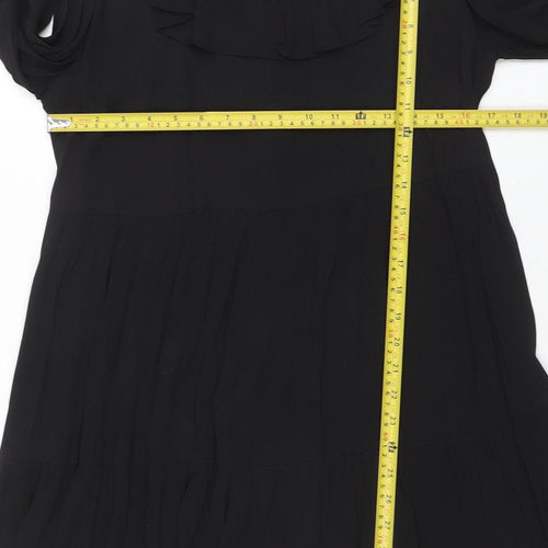 Zara Women Black Ruffle High Neck Long Sleeve Shift Dress M