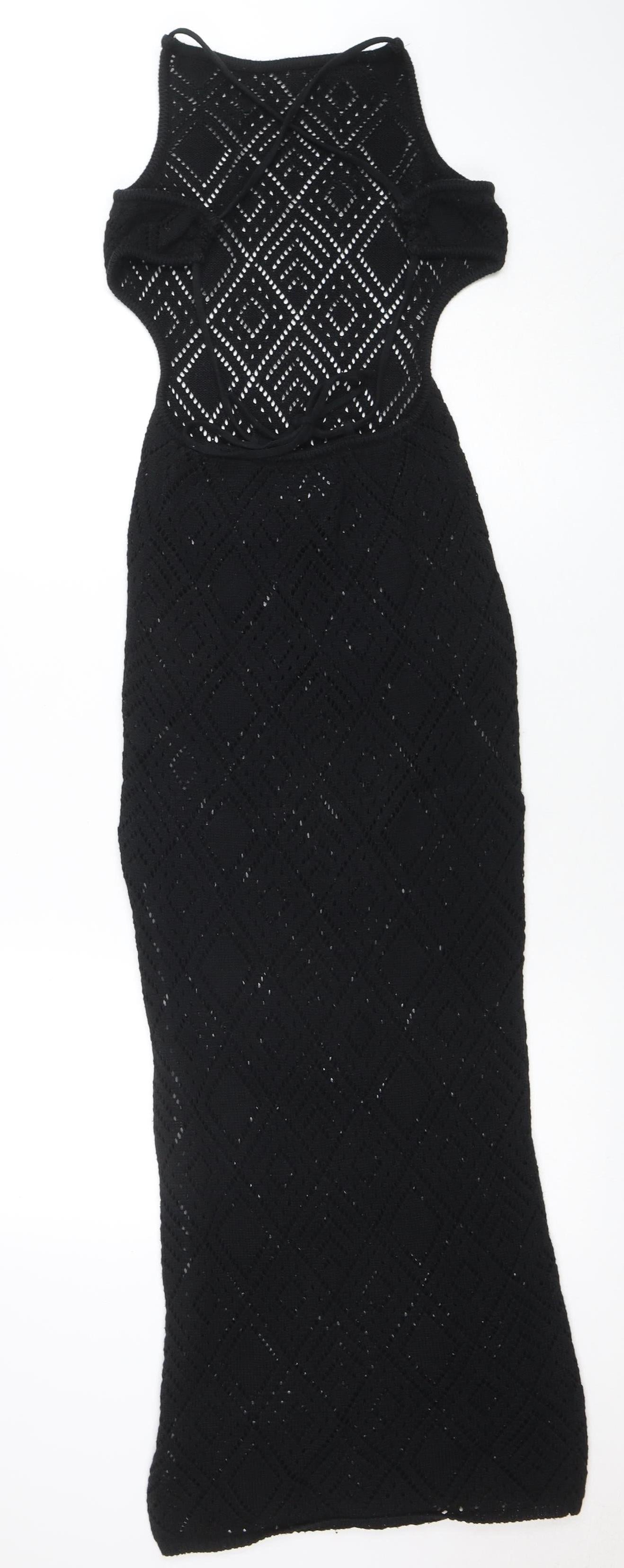 ASOS Womens Black Size 8 Crochet Halter Bodycon Midi Dress