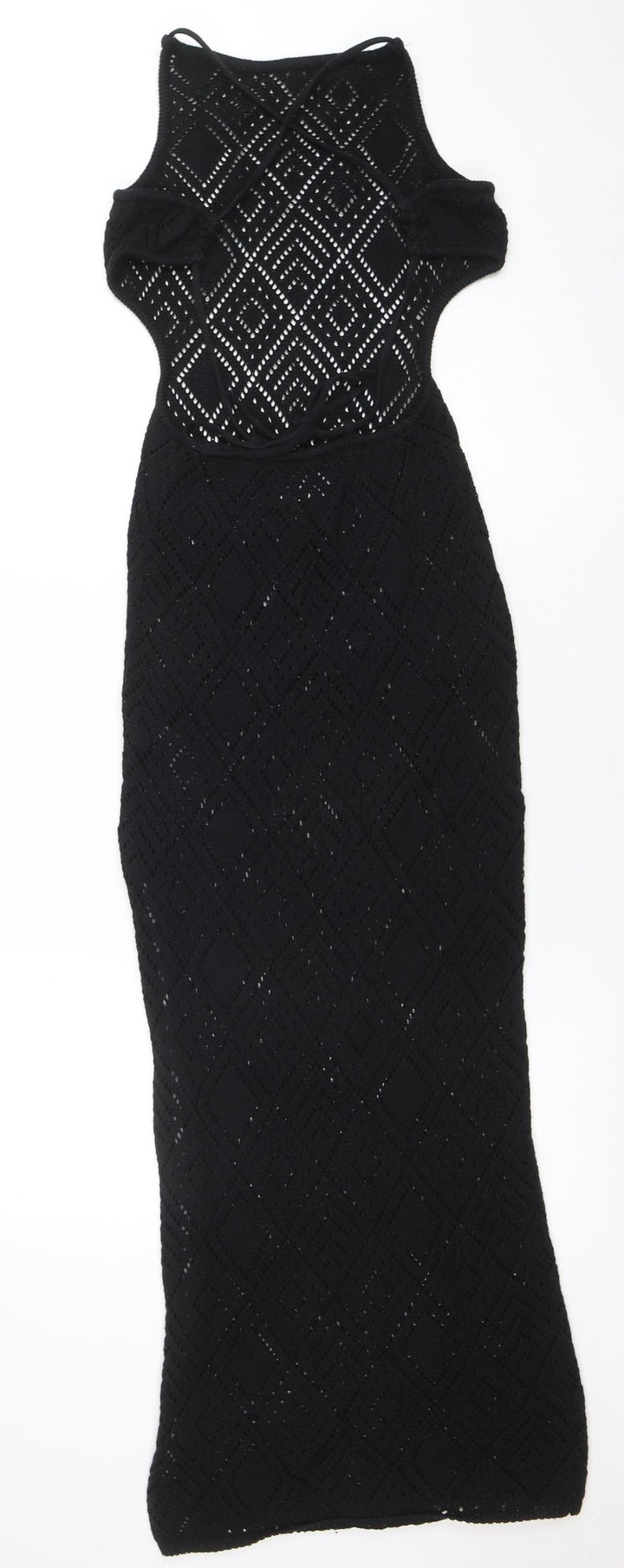 ASOS Womens Black Size 8 Crochet Halter Bodycon Midi Dress