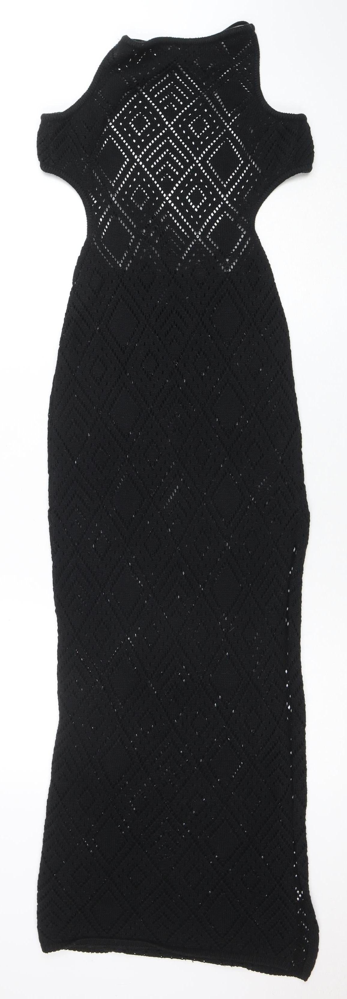 ASOS Womens Black Size 8 Crochet Halter Bodycon Midi Dress