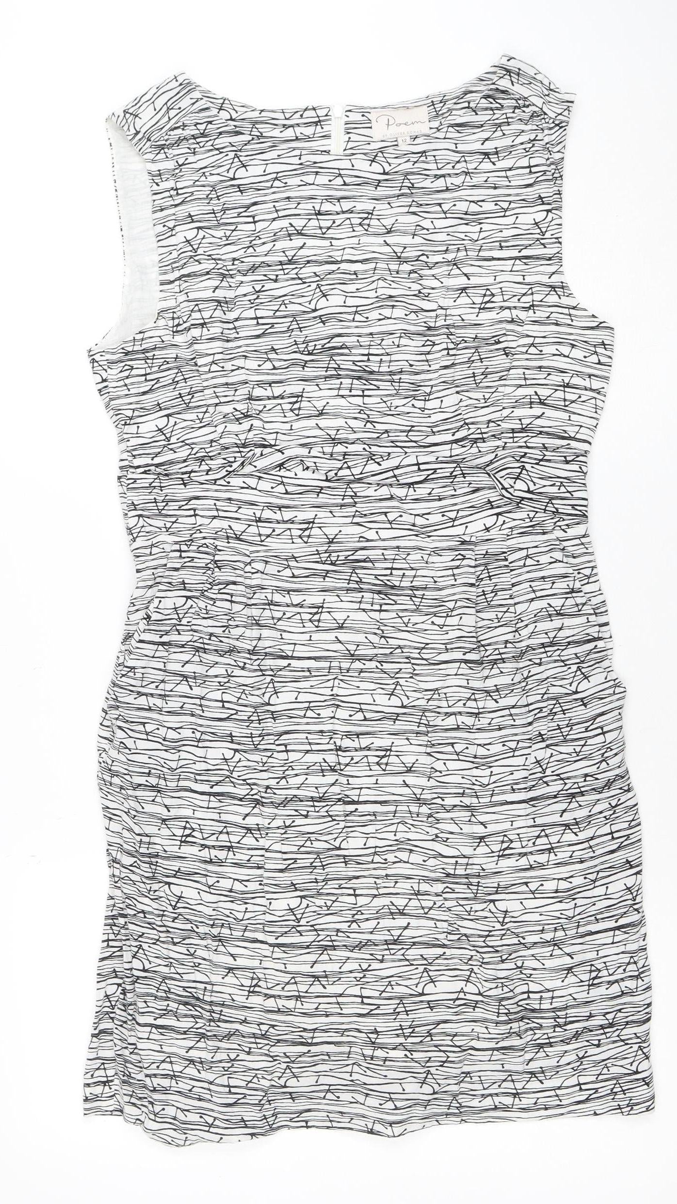 Per Una Women’s White Geometric Shift Dress Size 12 Sleeveless