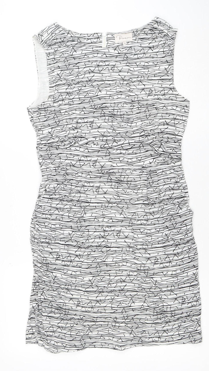Per Una Women’s White Geometric Shift Dress Size 12 Sleeveless