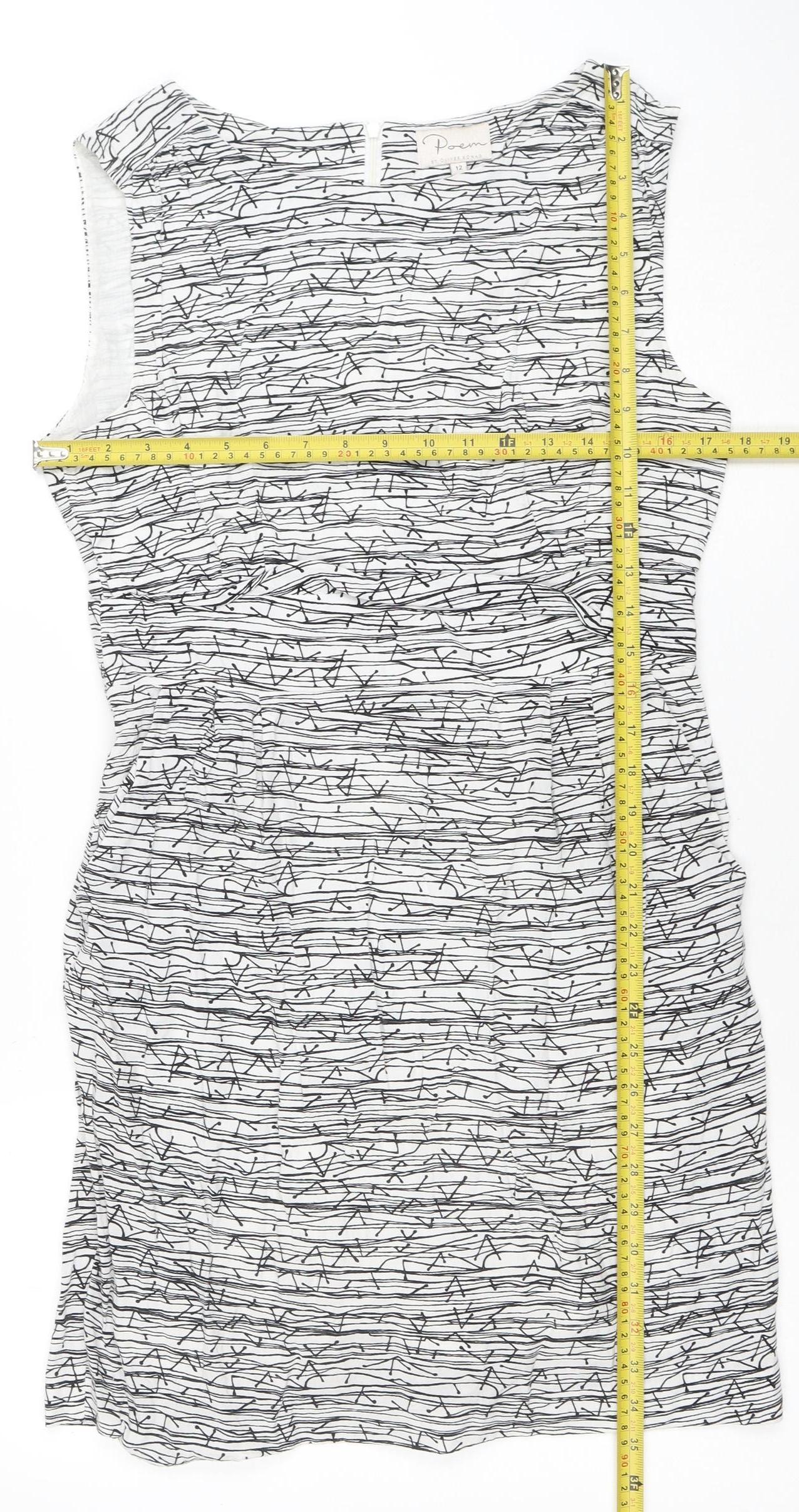 Per Una Women’s White Geometric Shift Dress Size 12 Sleeveless