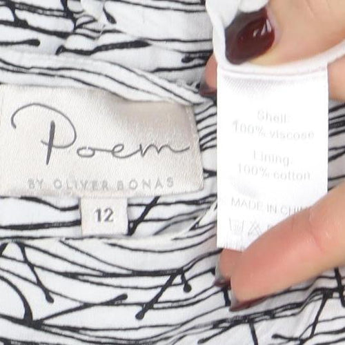 Per Una Women’s White Geometric Shift Dress Size 12 Sleeveless