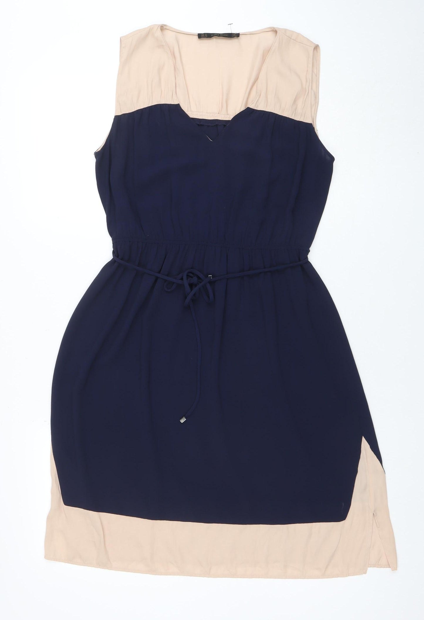 Zara Basic Women’s Navy Beige A-Line Sleeveless Short Dress Size 10