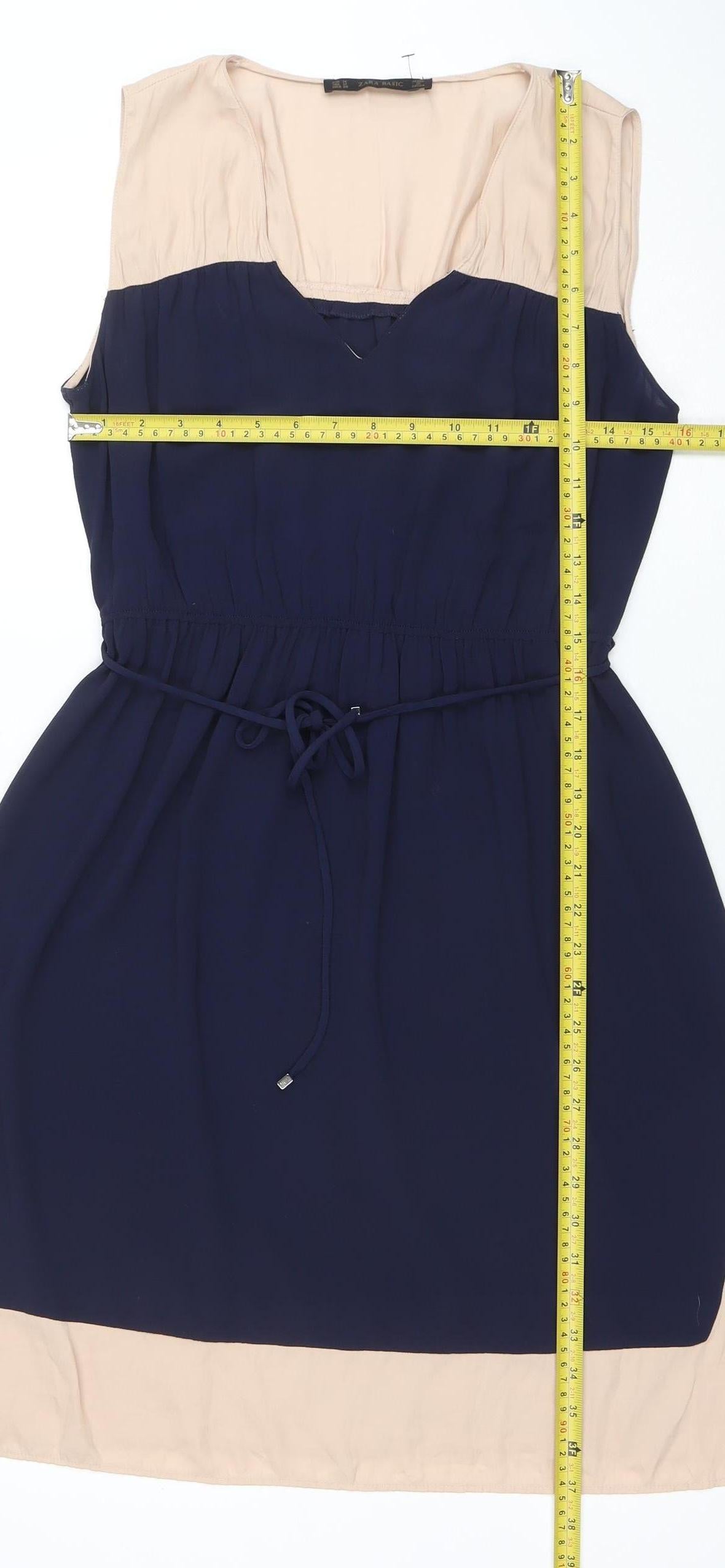 Zara Basic Women’s Navy Beige A-Line Sleeveless Short Dress Size 10