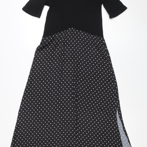 ZARA Women Black Polka Dot Fit & Flare Midi Dress Size 12