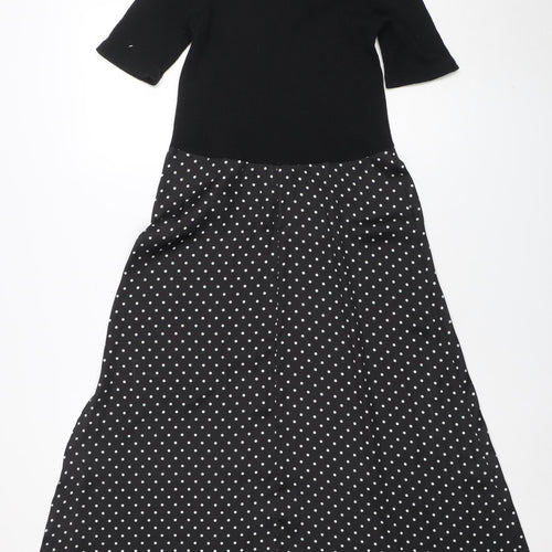 ZARA Women Black Polka Dot Fit & Flare Midi Dress Size 12