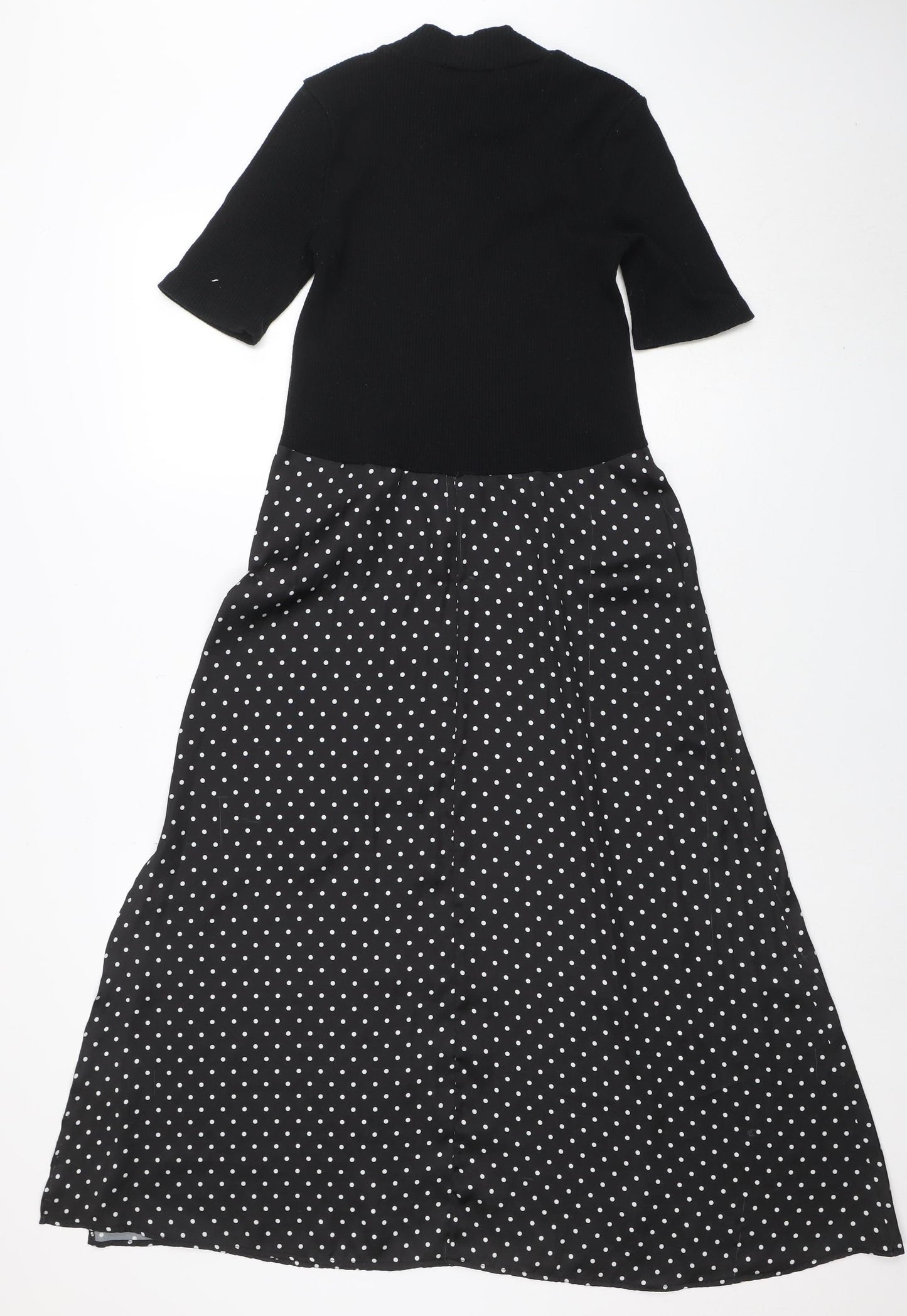 ZARA Women Black Polka Dot Fit & Flare Midi Dress Size 12