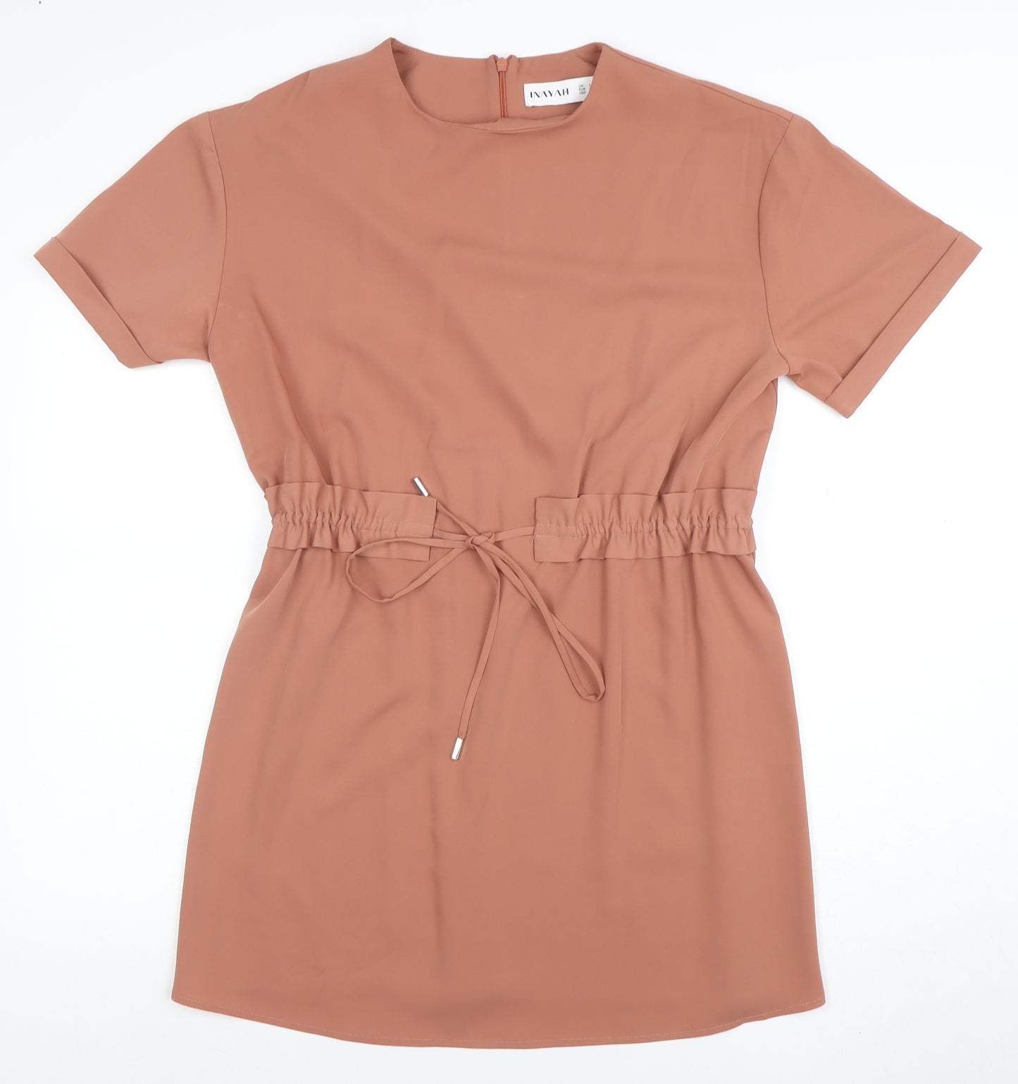 INAYAH Women Brown Short Sleeve Shift Dress L