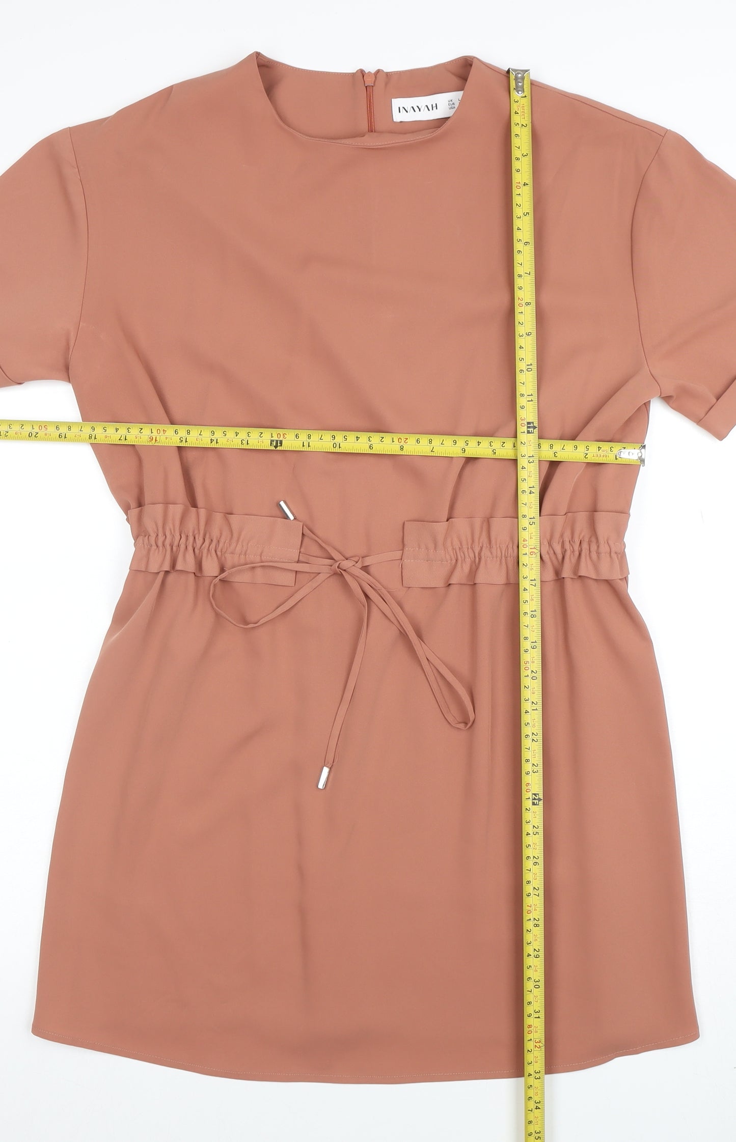 INAYAH Women Brown Short Sleeve Shift Dress L