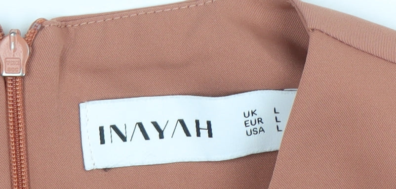 INAYAH Women Brown Short Sleeve Shift Dress L
