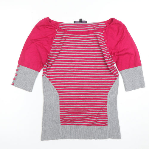 Coast Womens Pink Grey Striped Boat Neck 3/4 Sleeve Jumper Size 12