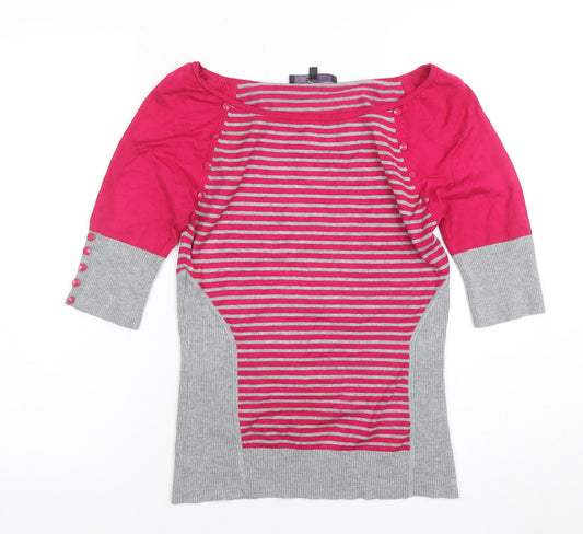Coast Womens Pink Grey Striped Boat Neck 3/4 Sleeve Jumper Size 12