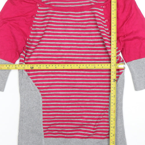 Coast Womens Pink Grey Striped Boat Neck 3/4 Sleeve Jumper Size 12