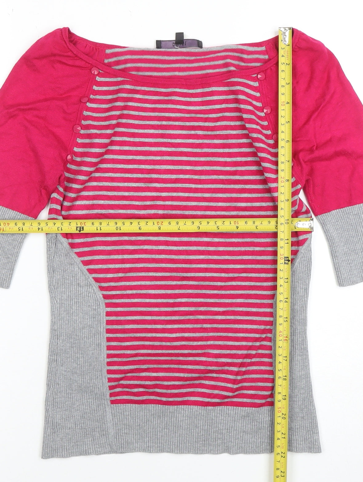 Coast Womens Pink Grey Striped Boat Neck 3/4 Sleeve Jumper Size 12