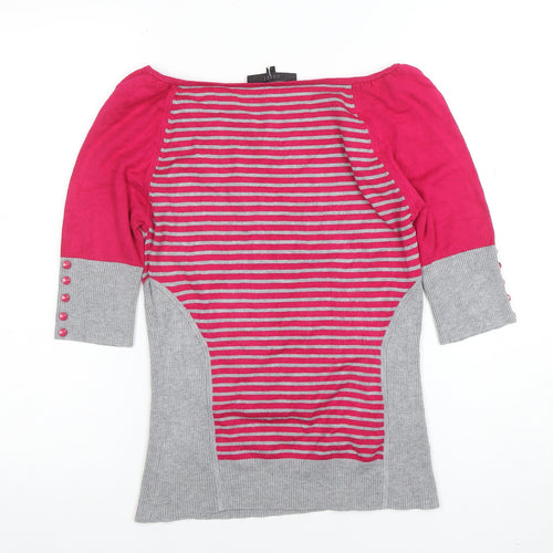 Coast Womens Pink Grey Striped Boat Neck 3/4 Sleeve Jumper Size 12