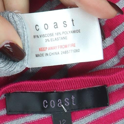 Coast Womens Pink Grey Striped Boat Neck 3/4 Sleeve Jumper Size 12