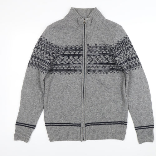 Lorenzo Magni Men’s Grey Wool Full Zip Fair Isle Jumper Size S
