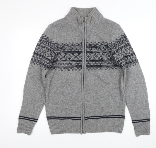 Lorenzo Magni Men’s Grey Wool Full Zip Fair Isle Jumper Size S