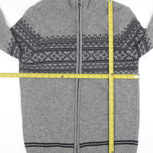 Lorenzo Magni Men’s Grey Wool Full Zip Fair Isle Jumper Size S